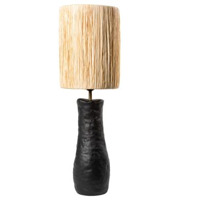 Lampe à poser - Céramique Noir et Raphia