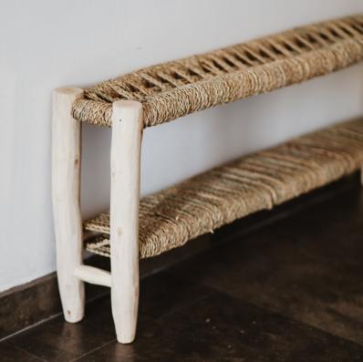 Banc Avec Rangement en Bois et Corde