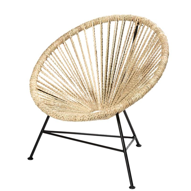 Petit fauteuil en métal tressé en fibre naturelle