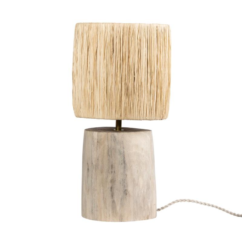 Lampe à Poser - Bois Noyer et Raphia