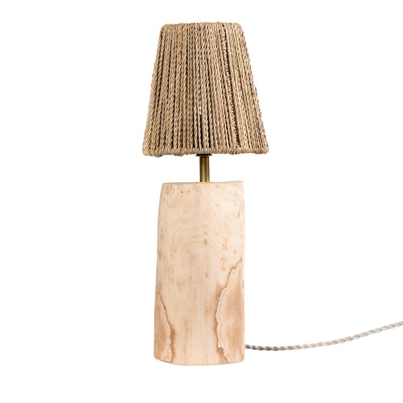 Lampe Artisanale en Noyer et Corde de Palmier